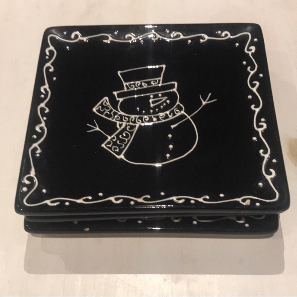 Snack Appetizer Plates Black and White Snowman Set of 3